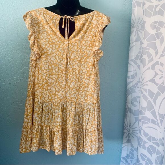 Ivy May Mustard Yellow & White Floral Boho Ruffled Sun Dress Size Small - Picture 6 of 11